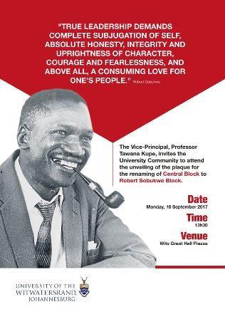 Robert Sobukwe Block renaming ceremony invitation